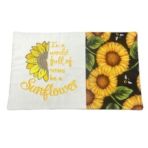 Hand Crafted Mug Rug Coaster Embroidered Cotton Fabric Padded Absorbs Sunflower